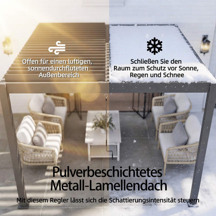 Nástěnná lamelová pergola, 3x3m, nastavitelná kovová střecha