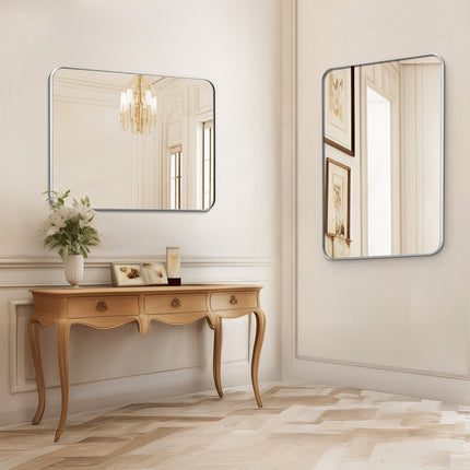 Wall Mounted Makeup Mirror, 22 x 30 in, Aluminum Frame, Rectangular