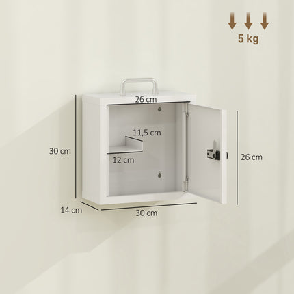 Wall-Mounted Medicine Cabinet with Lock, Stainless Steel, White