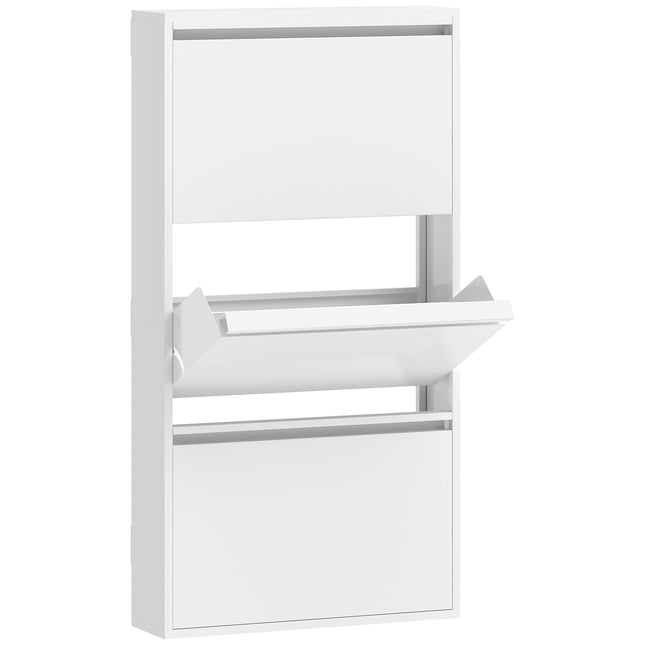 Metalen schoenenkast voor wandmontage, 3 lades met klep, wit