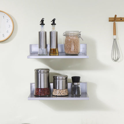 Wall-Mounted Stainless Steel Shelf, 16 x 8.6 in, 44 lb, Backsplash