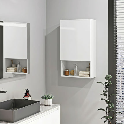 Wall-Mounted White Bathroom Cabinet with Adjustable Shelves