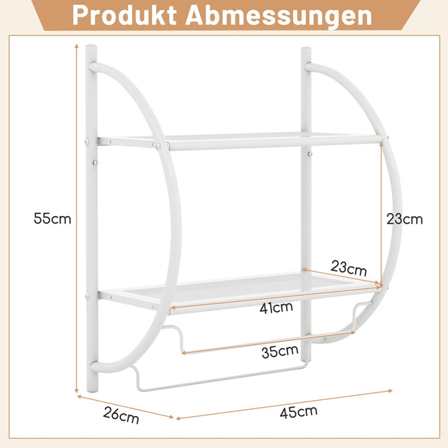 Wandmontierter Handtuchhalter aus weißem Metall mit Ablagen, 45x25,5x55 cm