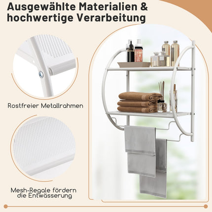 Wall-Mounted White Metal Towel Rack with Shelves, 45x25.5x55 cm