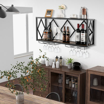 Wall-Mounted Wine Rack, 39 Bottles, 12 Glasses