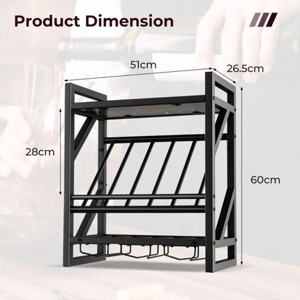 Wall-Mounted Wine Rack With Glass Holder, 10 Bottles, 12 Glasses