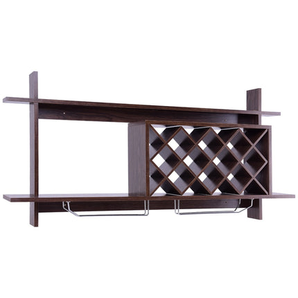 Wall-Mounted Wine Rack with Glass Holder, Holds 10 Bottles
