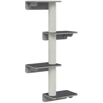 Wall-mounted cat climbing post, light gray beige wood