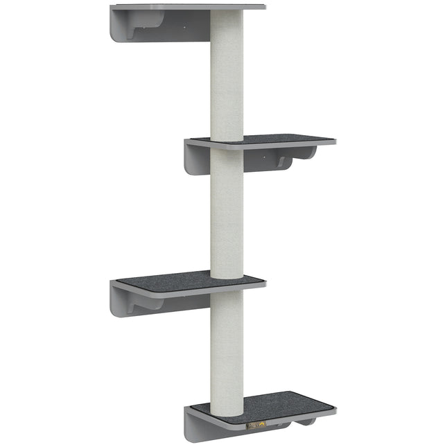 Wall-mounted cat climbing post, light gray beige wood