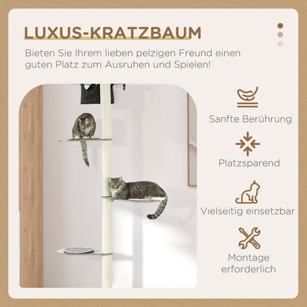 Kočičí strom s houpací sítí, plošinami a škrabadlem, 185 cm - šedá/krémová