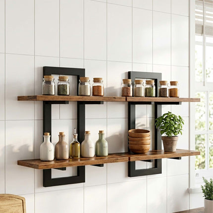 Wall Shelf Set of 2, MDF & Iron – Brown