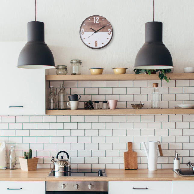Wandklok houten look/wit
