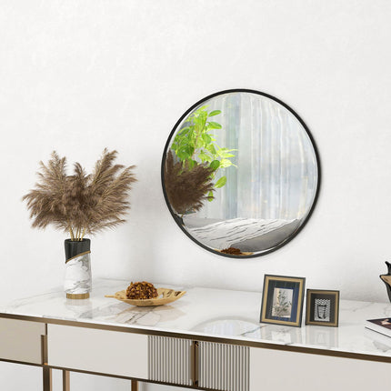 Round black wall mirror - 60x60 cm, Aluminum frame