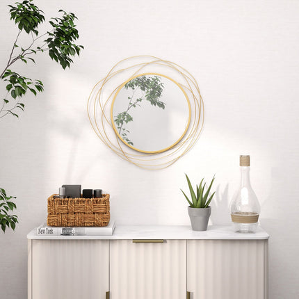 Zlaté kulaté nástěnné zrcadlo, 65 cm - kovový rám, dekorativní