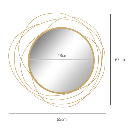 Zlaté kulaté nástěnné zrcadlo, 65 cm - kovový rám, dekorativní