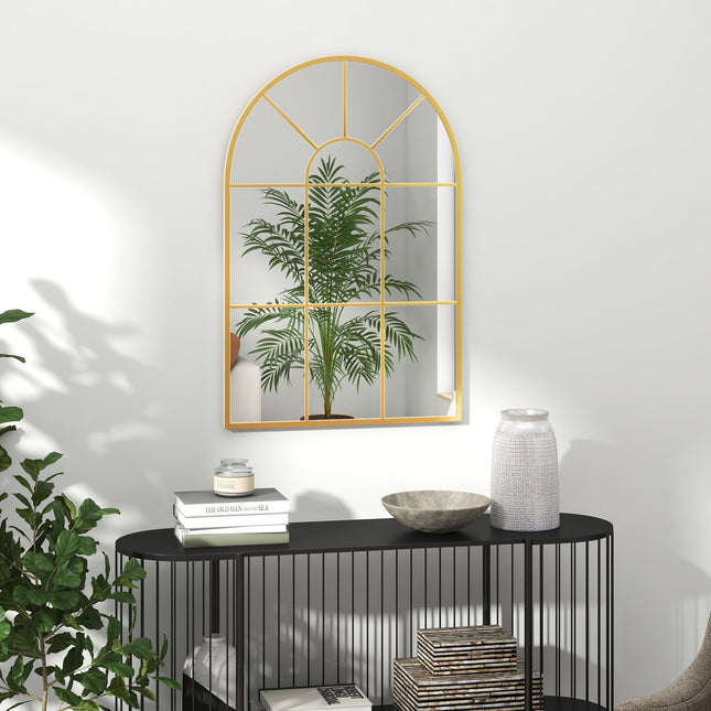 Zlaté dekorativní nástěnné zrcadlo - 91 x 60 cm, kovový rám