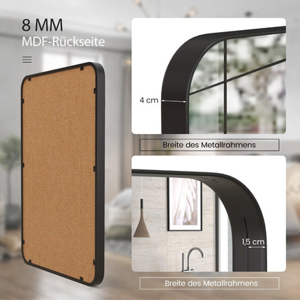 Wall mirror with metal frame and rounded corners, modern make-up mirror, black