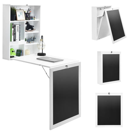 Nástěnný sklápěcí stůl, variabilní psací stůl s deskou bílá/černá 60 x 15.5 x 75 cm-bílá