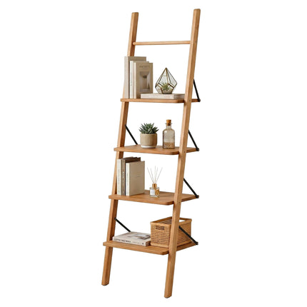 Žebříkový regál ořech, 4patrový opěrný design, 180cm
