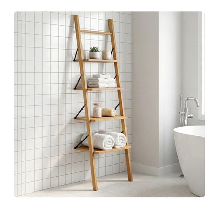 Žebříkový regál ořech, 4patrový opěrný design, 180cm