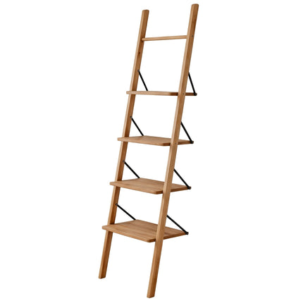Žebříkový regál ořech, 4patrový opěrný design, 180cm