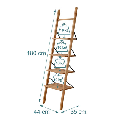 Žebříkový regál ořech, 4patrový opěrný design, 180cm