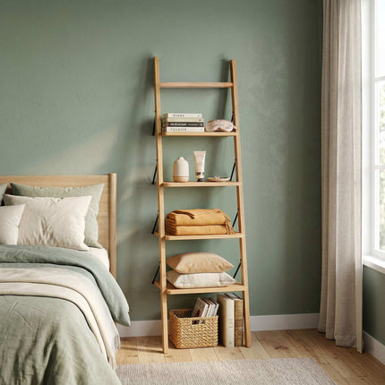 Žebříkový regál ořech, 4patrový opěrný design, 180cm