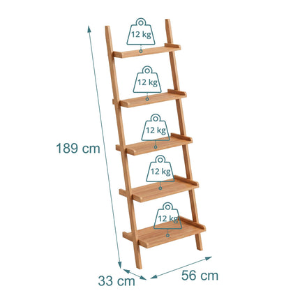 Žebříkový regál ořech, 5patrový, přírodní povrch, 189 cm