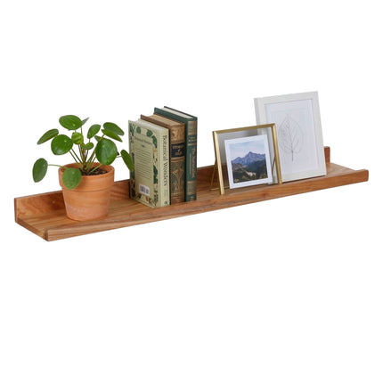 Walnut Wall Shelf Picture Ledge, Raised Front Lip