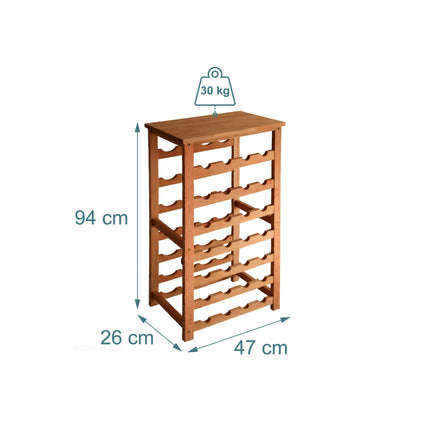 Walnut Wine Rack, Holds 28 Bottles, Horizontal Storage