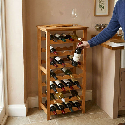 Walnut Wine Rack, Holds 28 Bottles, Horizontal Storage