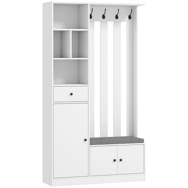 Wardrobe with Clothes Rack, Shoe Bench, Hooks, MDF, White