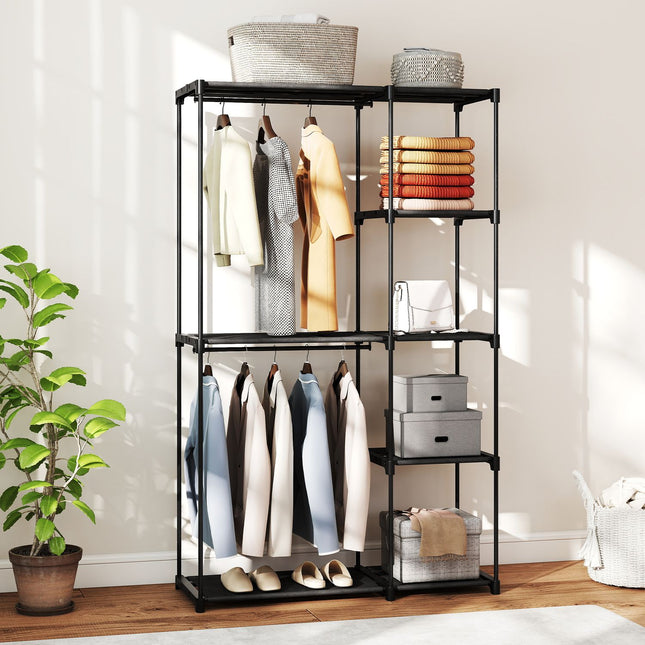 Kleiderschrank mit Kleiderstange und Regalböden, 111x43x185 cm, Schwarz
