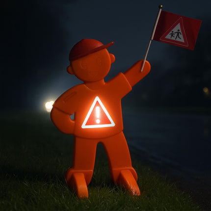 Výstražná figura pro děti s červenou vlajkou
