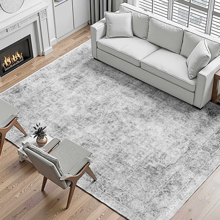 Washable Boho Area Rug 9x12 Ft, Non-Slip, Gray