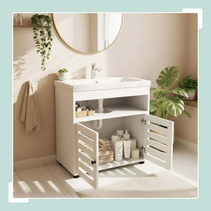 Washbasin Cabinet with Slatted Doors, Under-Sink Storage