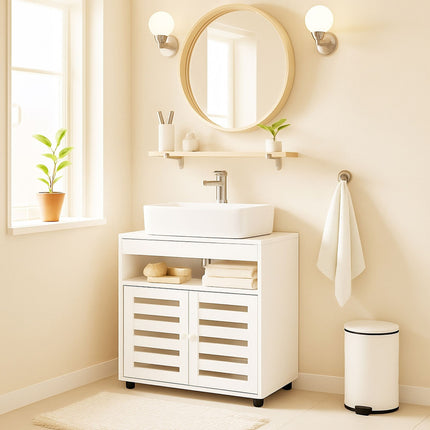 Washbasin Cabinet with Slatted Doors, Under-Sink Storage