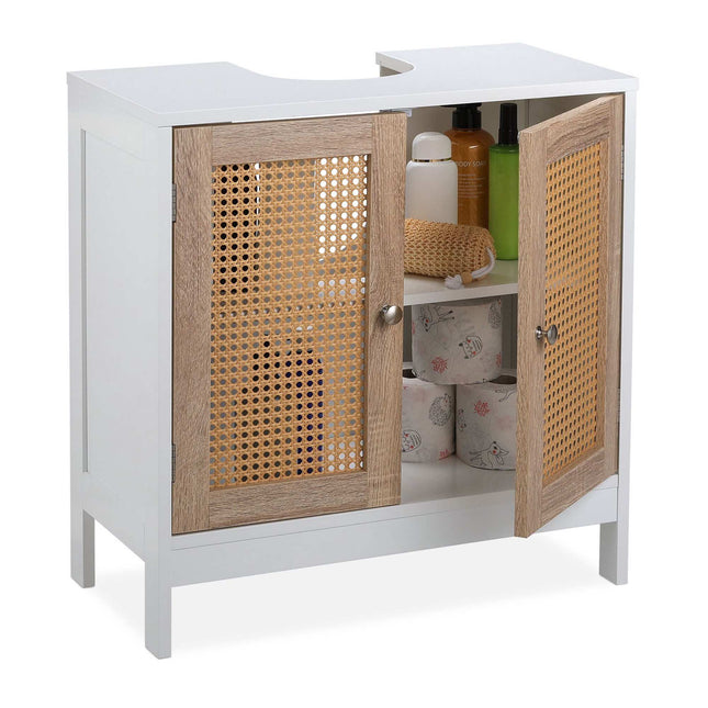 Washbasin cabinet with rattan doors