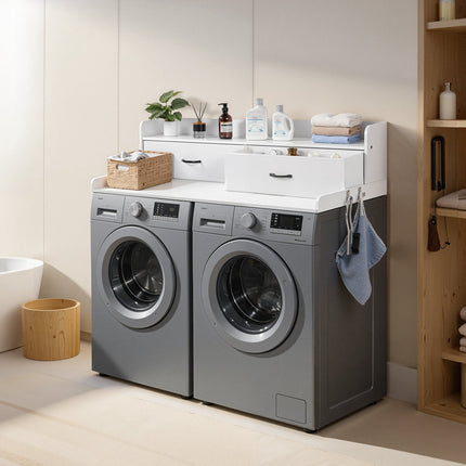 Washer Dryer Countertop with Shelf, 2 Drawers, Hooks, 137 x 69.9 cm