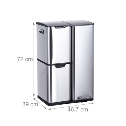 Odpadkový koš, 3 přihrádky, 60L, nerezová ocel