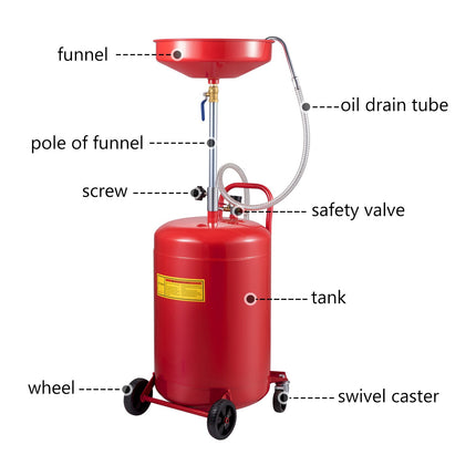 Waste Oil Drain Tank 80L, Air-Operated, Wheeled
