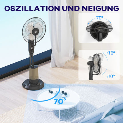 Oscilační stojanový mlžící ventilátor, dálkové ovládání, časovač, nádržka 3.2L