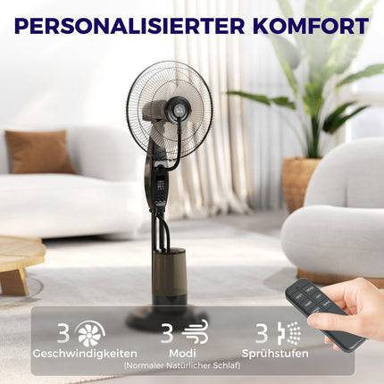 Oscilační stojanový mlžící ventilátor, dálkové ovládání, časovač, nádržka 3.2L