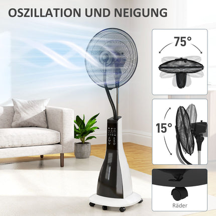 Ochlazovací ventilátor s mlžením, dálkové ovládání a nádrž 3L, 90W, 125cm