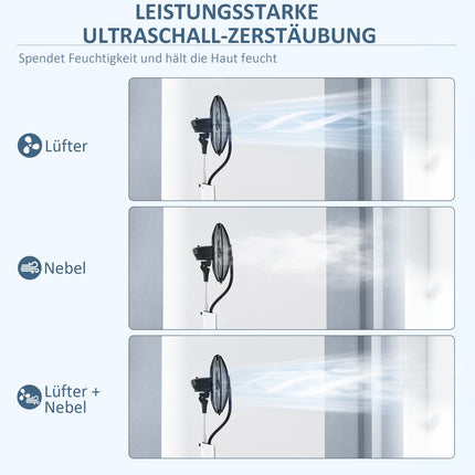 Ochlazovací ventilátor s mlžením, dálkové ovládání a nádrž 3L, 90W, 125cm