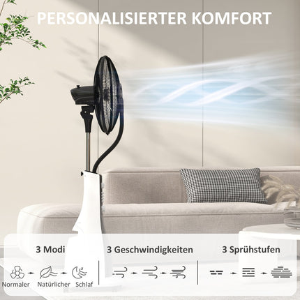 Ochlazovací ventilátor s mlžením, dálkové ovládání a nádrž 3L, 90W, 125cm