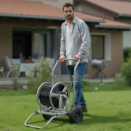 Water Hose Reel Cart, 300 Ft Capacity, 2 Wheels Basket