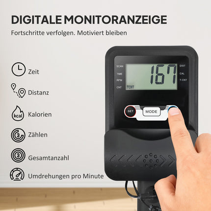 Veslovací trenažér s vodním odporem, nádrž 6-11L, LCD monitor, nosnost 135kg