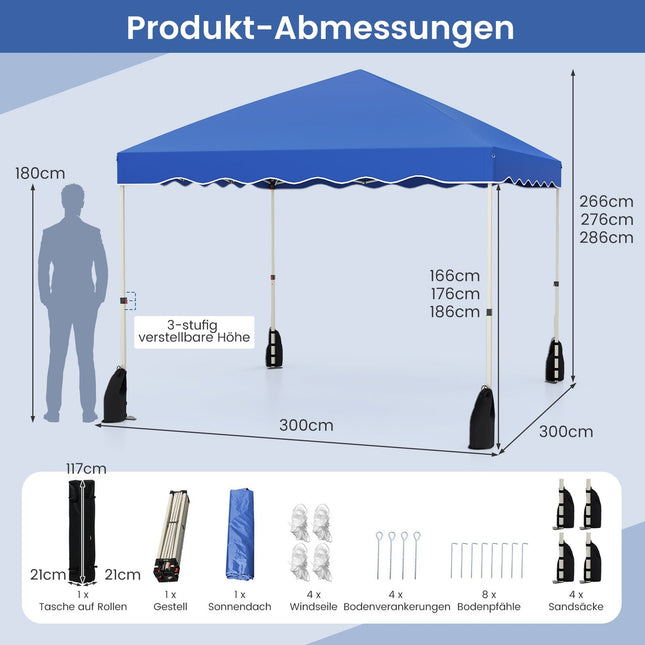 Vodotěsný pop-up altán 3x3m s rolovací taškou, modrý