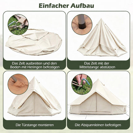 Waterproof Bell Tent with Stove Jack, Mesh Windows, Beige